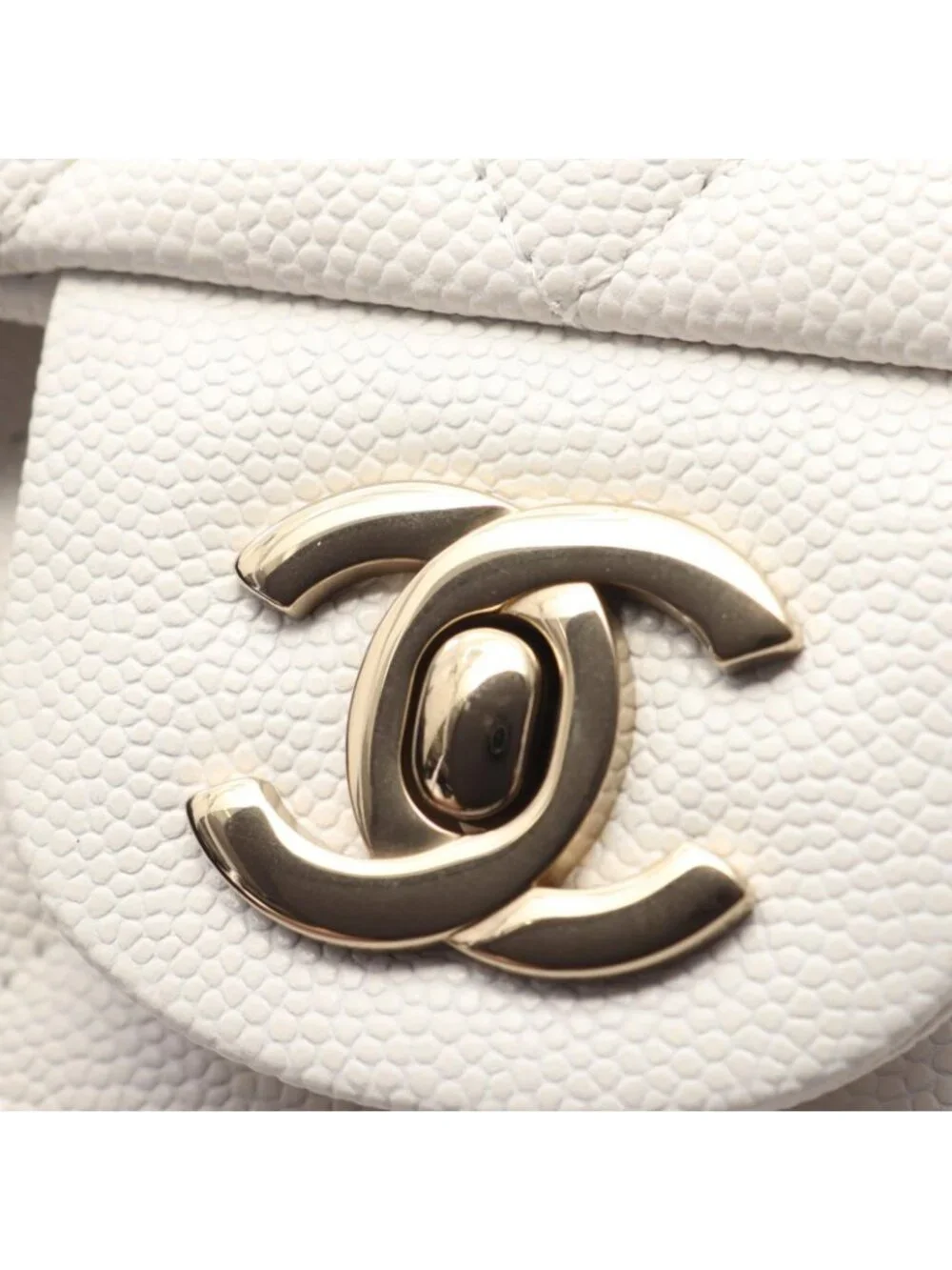 Chanel Shoulder Bag Quilted Double Flap White Caviar Leather Chain